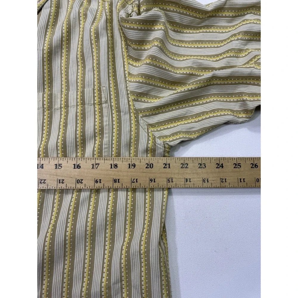 prAna Shirt Men Large Beige Striped Long Sleeve Button Up Outdoor Western Casual